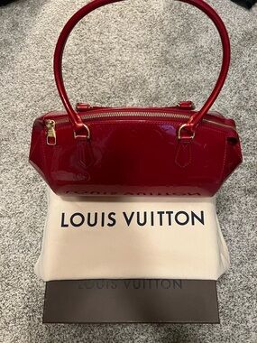 Louis Vuitton Red Patent Alma-Style Satchel with Gold Hardware